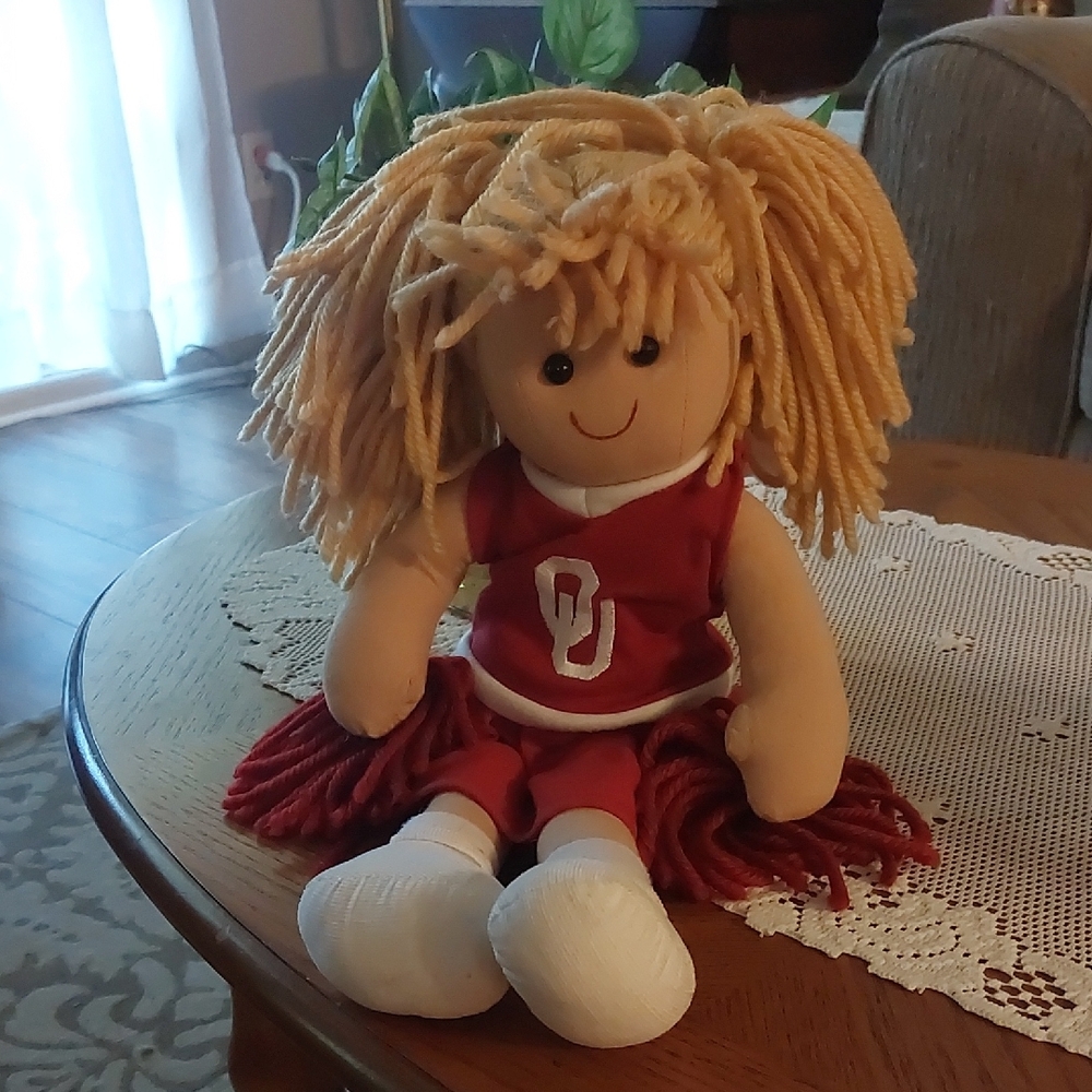 Oklahoma OU Collegiate Cheerleader Rag Doll 16"